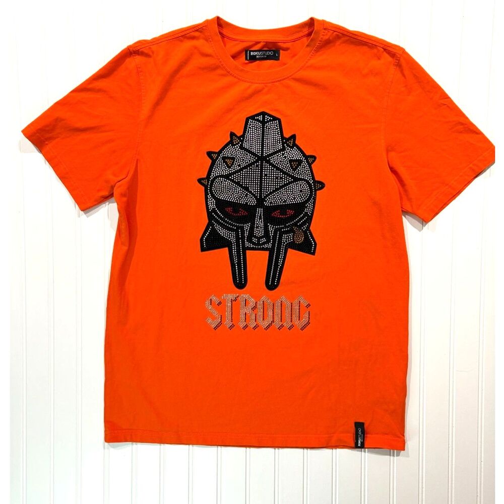 Roku Studio Rhinestone Gladiator Mask Strong Dagger Rose Tee Orange Y2K L